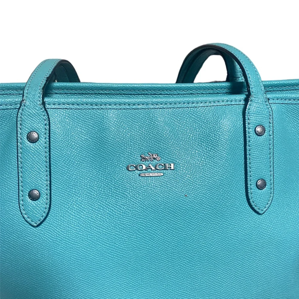 CITY TOTE WITH ZIPPER (COACH F57522) BLUE GREEN/BLACK ANTIQUE NICKEL